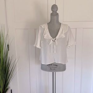 Topshop Flowy White Cropped Blouse
